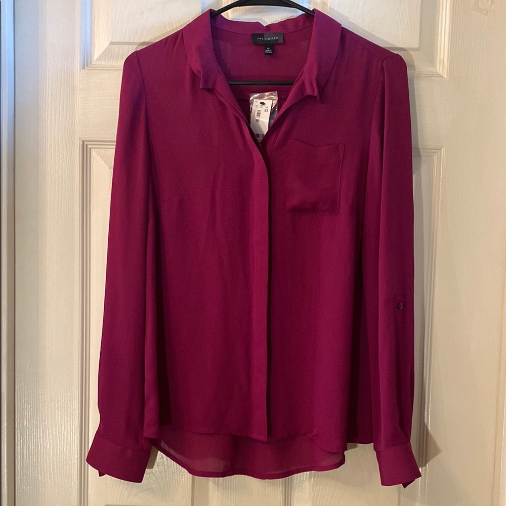 THE LIMITED Magenta Relaxed Long Sleeve Blouse NWT